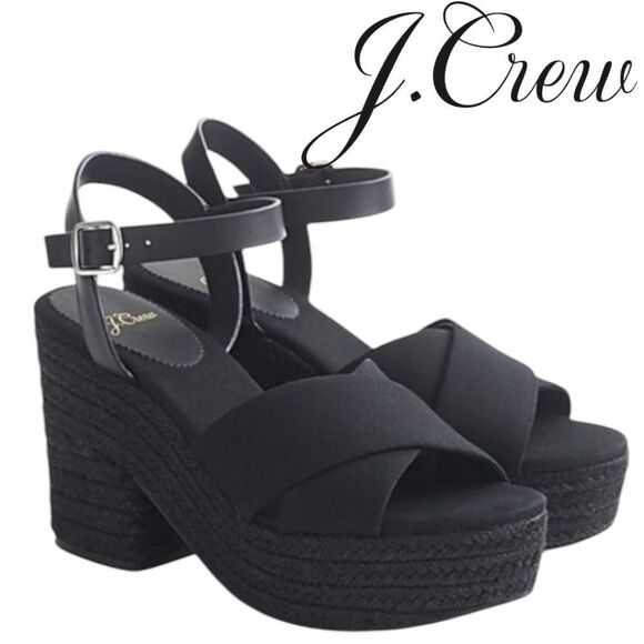 Jcrew NWT black  strap platform wedge espadrilles 6.5 - Picture 1 of 13